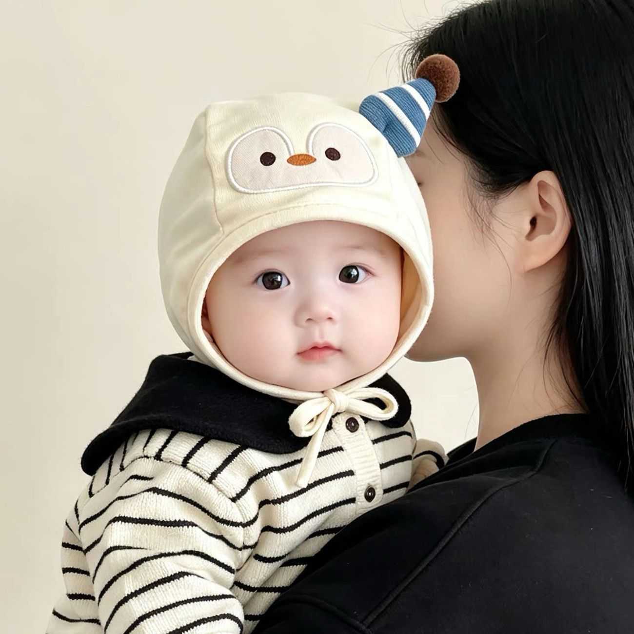 婴儿秋冬季韩版企鹅护耳帽小月龄