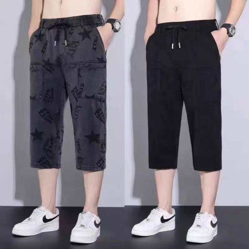 弹力松紧腰牛仔短裤男七分裤夏季