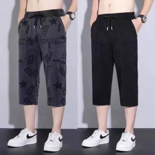弹力松紧腰牛仔短裤男七分裤夏季