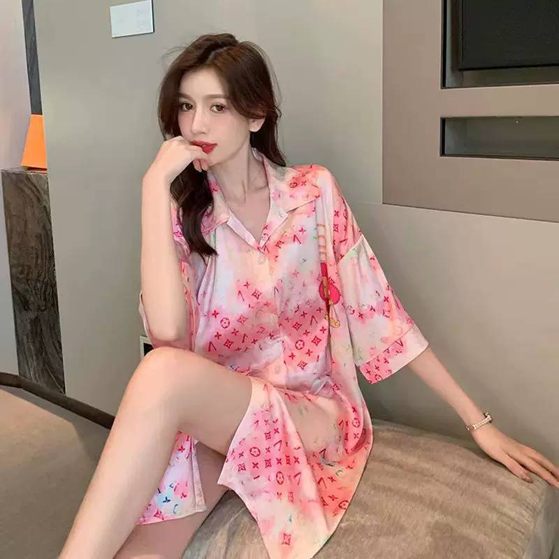 夏季冰丝衬衫式睡裙女2026新款