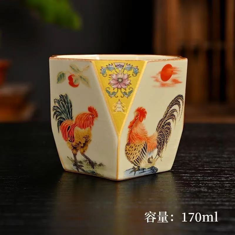 中式复古大吉大利八方陶瓷茶杯大