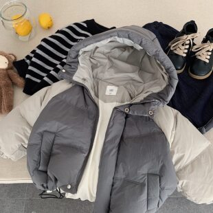 90白鸭绒儿童羽绒服男冬季款宝宝拼色棉袄洋气小童连帽外套女加厚