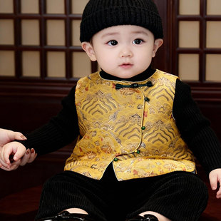 周岁男宝礼服汉服男童2025新款冬儿童新中式夹棉唐装马甲男孩上衣