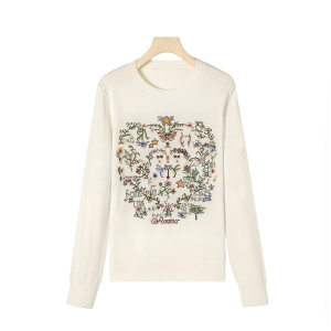花卉刺绣圆领针织衫女
