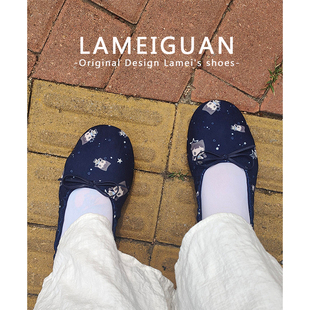 小众设计感蝴蝶结平底芭蕾舞鞋女春2026新款复古蓝色浅口圆头单鞋