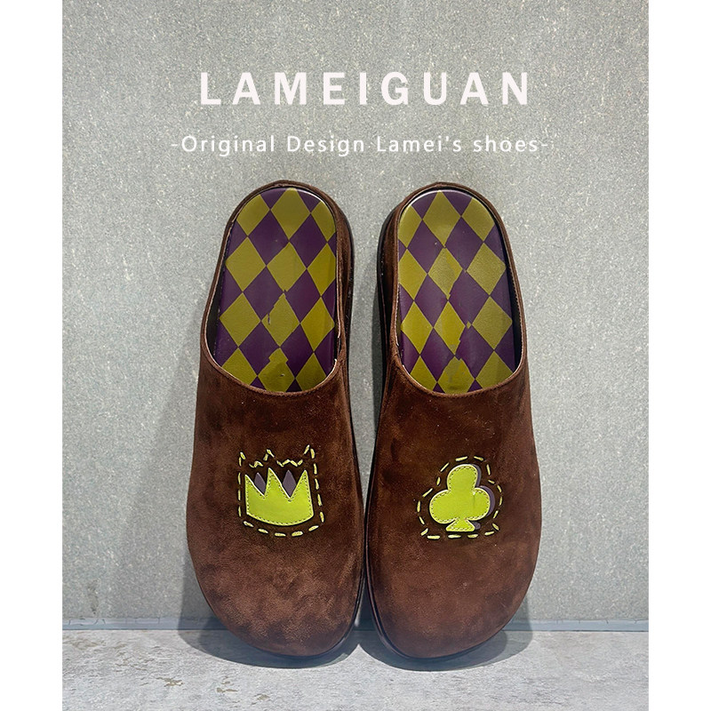 小众设计感扑克刺绣厚底勃肯鞋女春外穿2026新款复古咖色包头拖鞋,女鞋,包头拖,淘宝优惠券,粉丝福利购,淘宝优惠卷