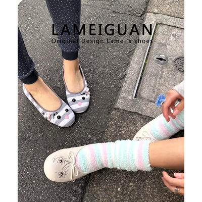 Y2K小众条纹鼠平底芭蕾舞鞋女春