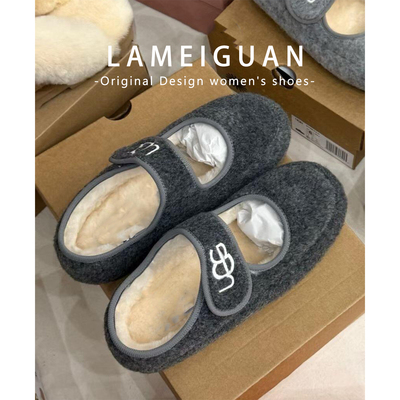 真皮魔术贴厚底加绒豆豆鞋女外穿