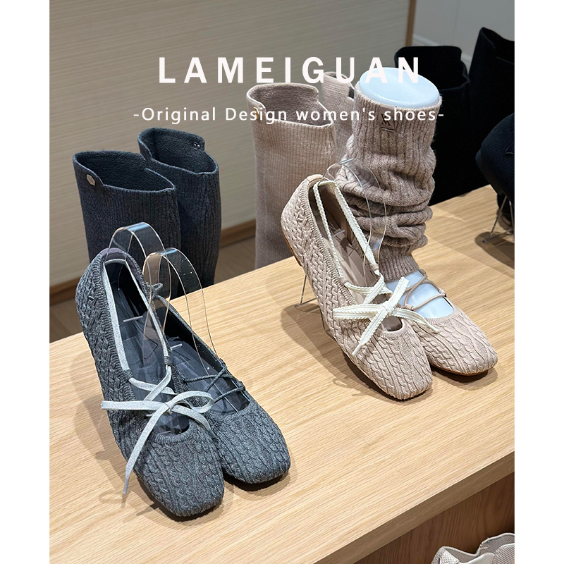 法式系带平底方头芭蕾舞鞋女秋季