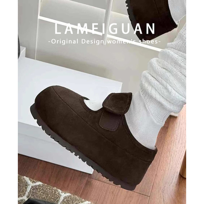 复古厚底魔术贴毛毛玛丽珍鞋外穿