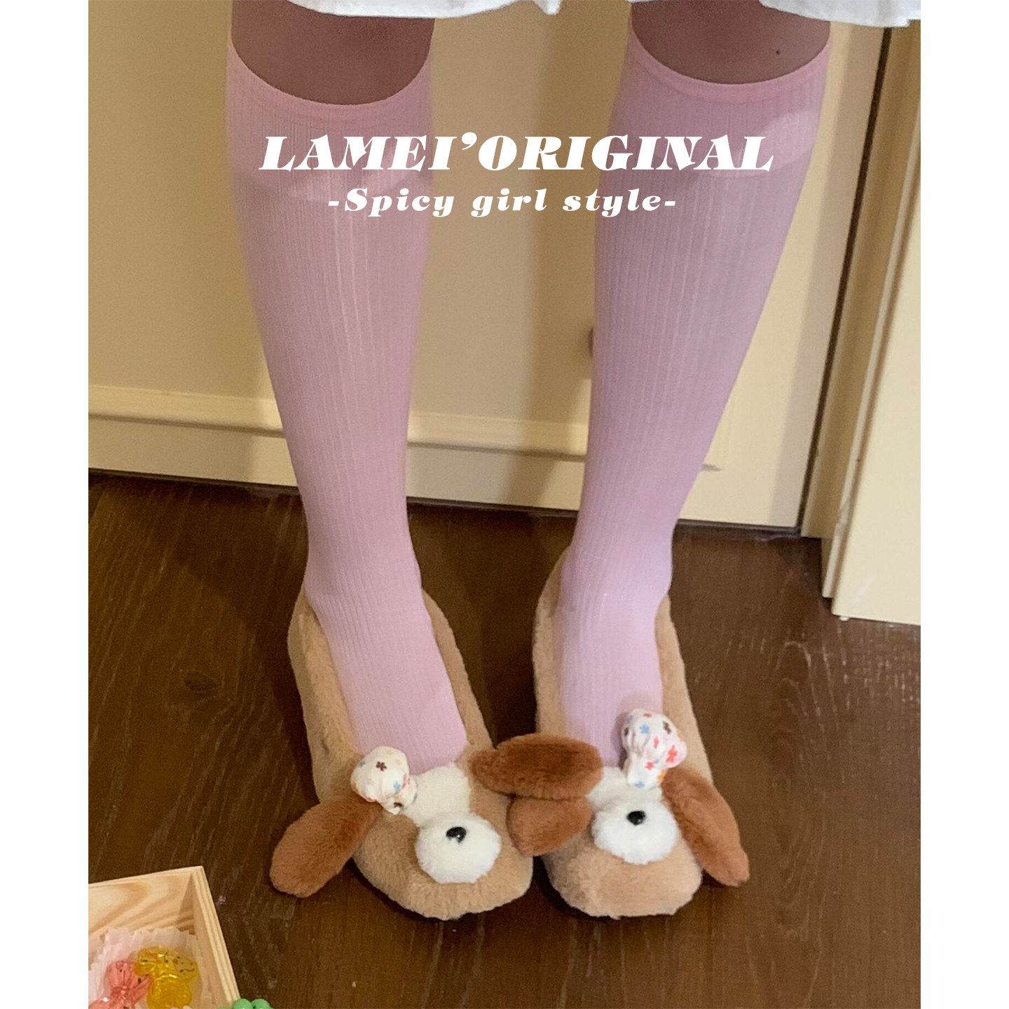 可爱设计厨师狗加绒豆豆鞋女秋冬