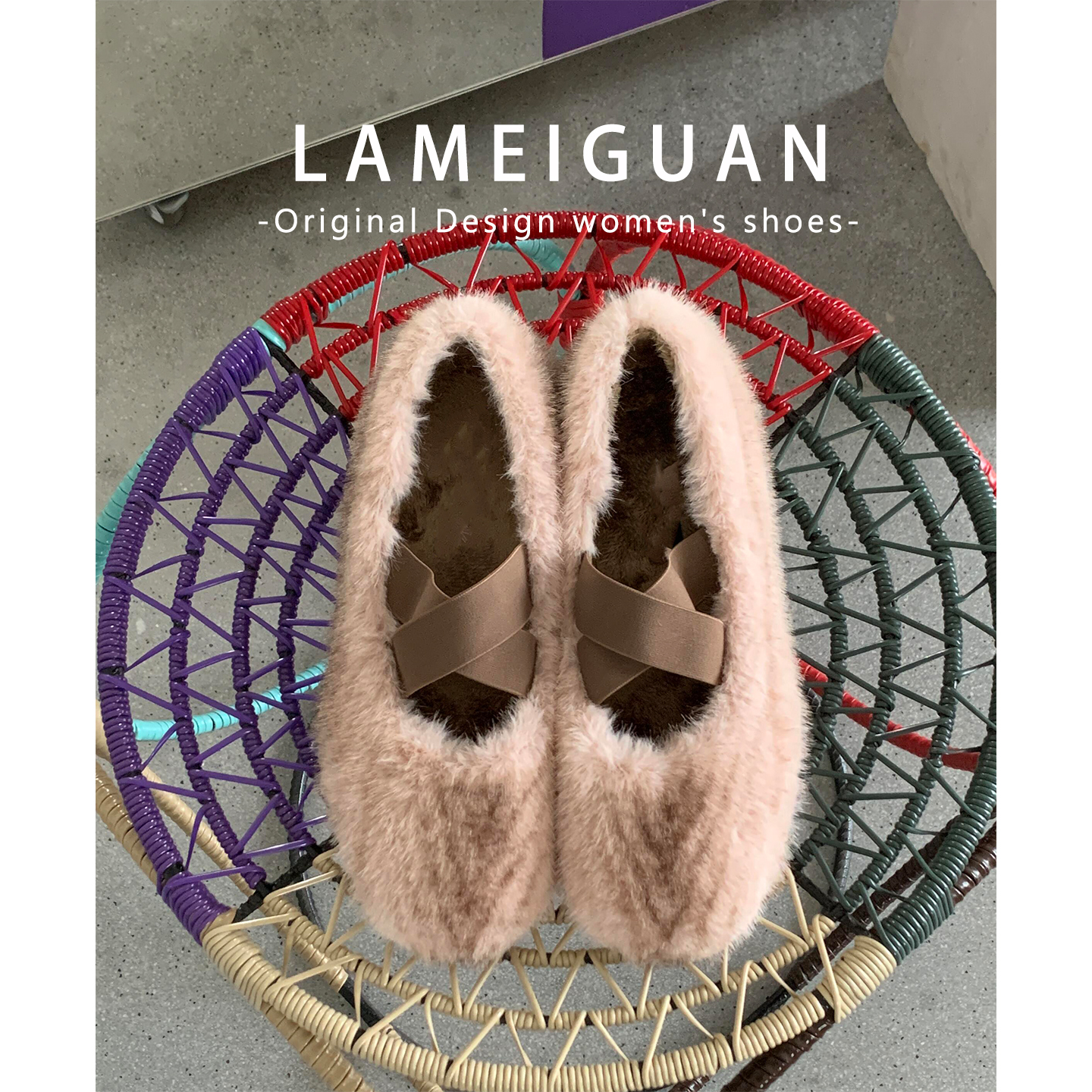 复古松紧带平底加绒芭蕾玛丽珍鞋