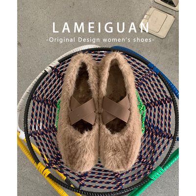 法式水貂毛平底芭蕾毛毛鞋女新款