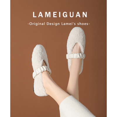 甜美加绒平底芭蕾玛丽珍鞋女新款