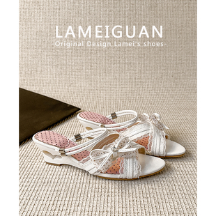 白色一字带拖鞋 新款 女外穿2026夏季 甜美设计感Lolita爱心坡跟凉鞋