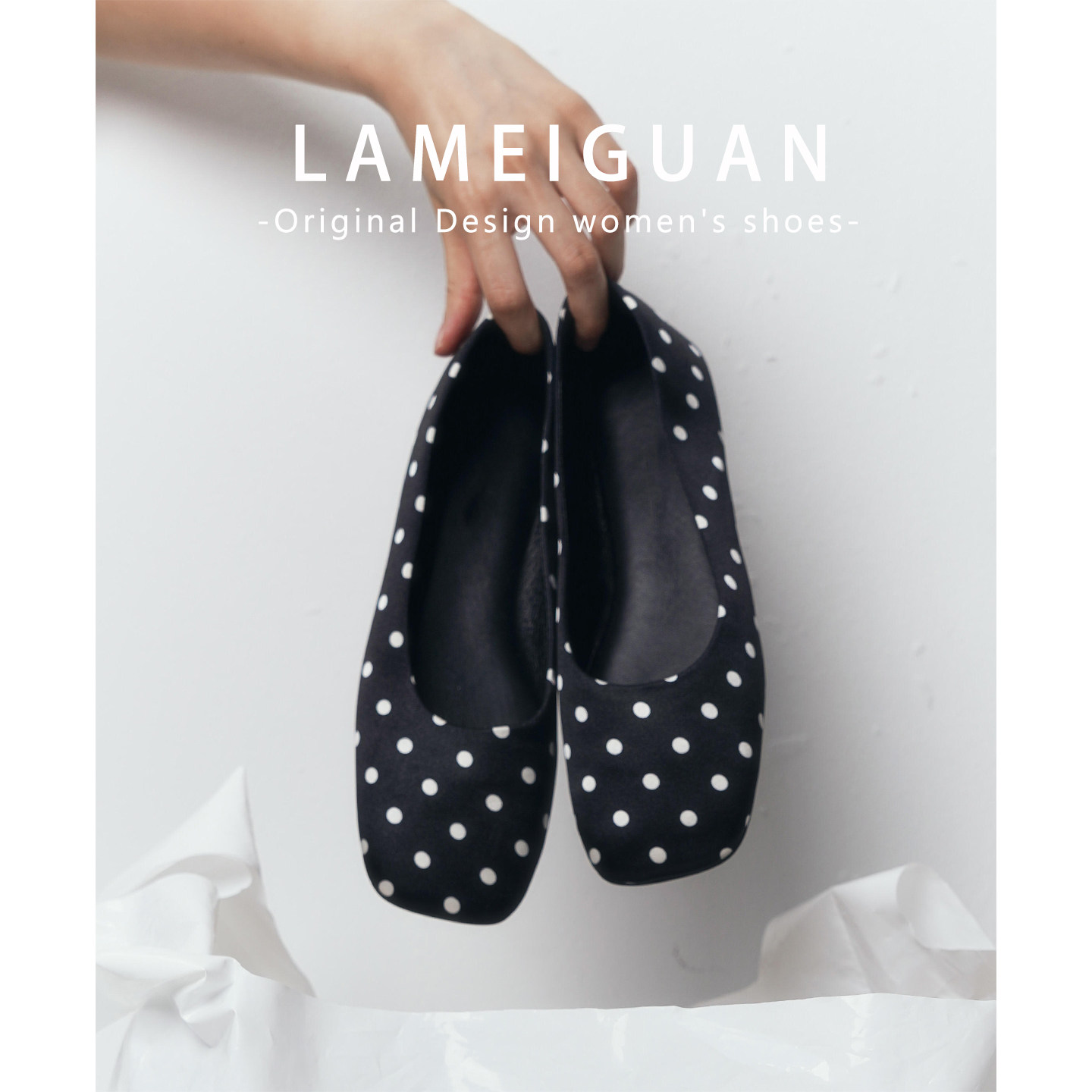 法式波点方头芭蕾舞鞋女2026春季新款复古浅口平底配裙子浅口单鞋