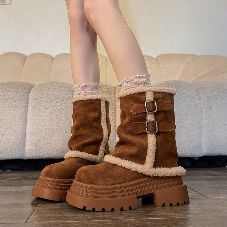 松糕厚底增高裤管毛毛雪地靴女2025冬季新款加绒加厚长筒靴子棉鞋