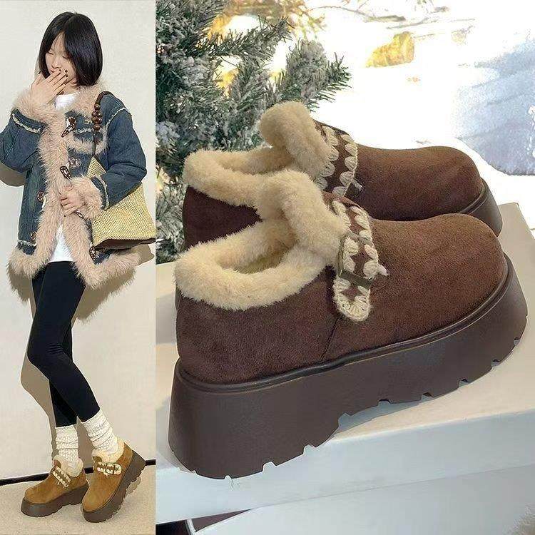 厚底增高加绒保暖勃肯女鞋子雪地靴女2025新款冬季乐福鞋低帮棉鞋