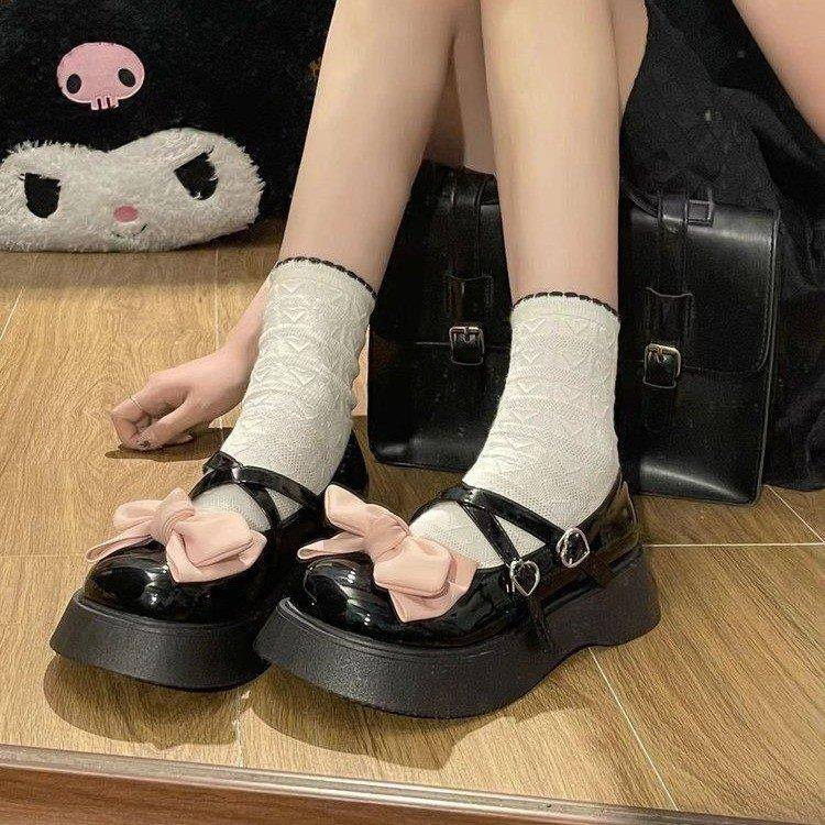 圆头可爱蝴蝶结玛丽珍小皮鞋女2025秋季洛丽塔厚底增高jk制服单鞋