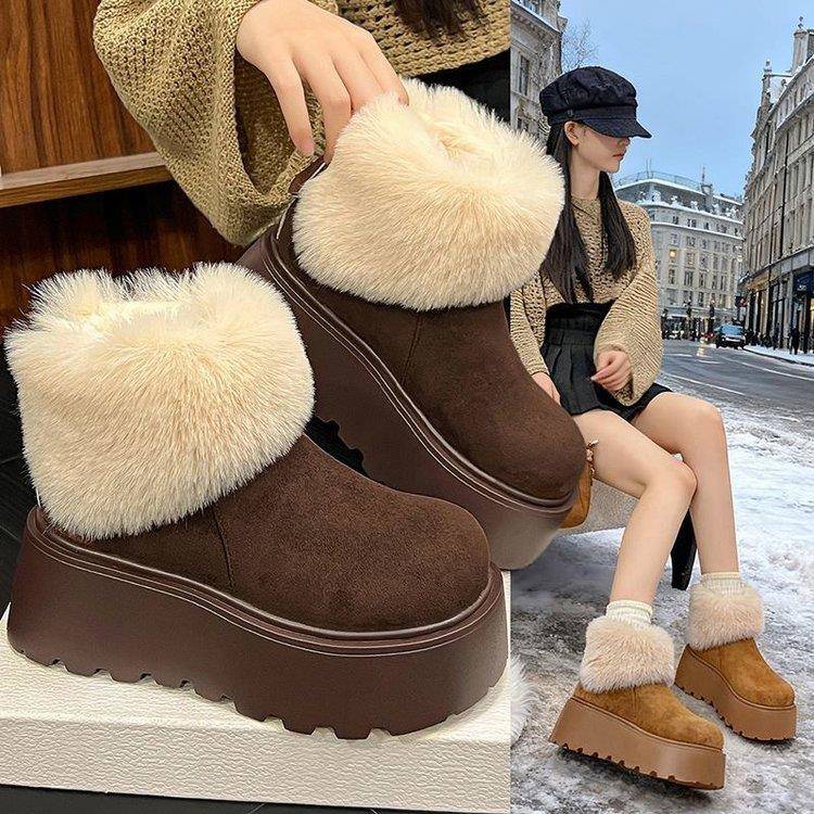 厚底东北雪地靴女2025新款磨砂皮棉鞋羊似绒冬季加绒保暖松糕短靴