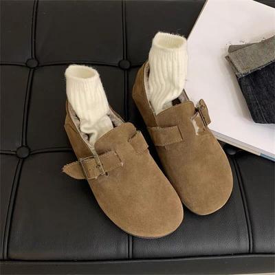 新款复古勃肯鞋女棉鞋2025年秋冬季一脚蹬懒人豆豆加绒毛毛鞋子女