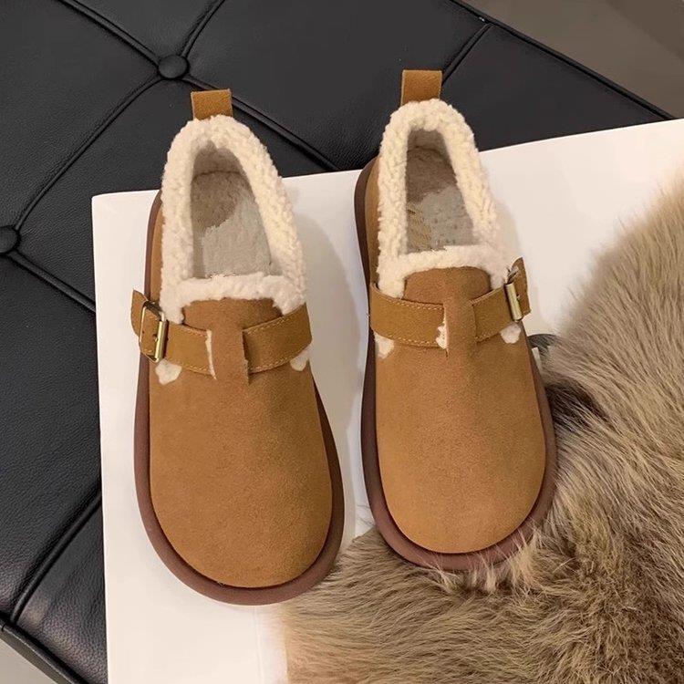 厚底勃肯鞋女复古秋冬2025新款豆豆乐福鞋平底防滑配裙子软底棉鞋