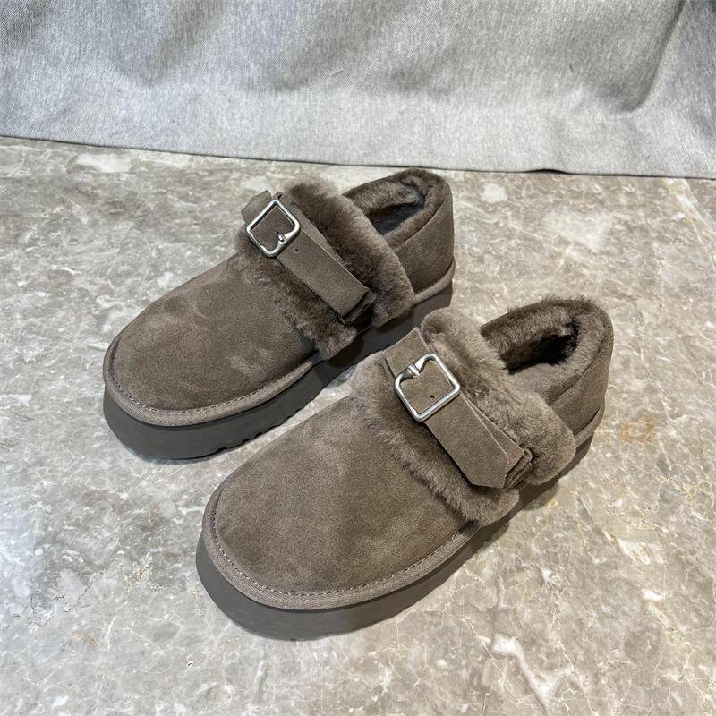 欧洲站磨砂软皮女鞋2025冬新款圆头一脚蹬松糕底保暖浅口棉鞋板鞋