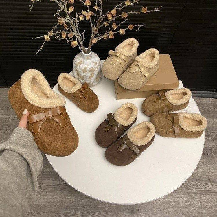 厚底勃肯加绒蝴蝶结冬季爆款2025外穿新款一脚蹬毛毛棉鞋保暖女鞋
