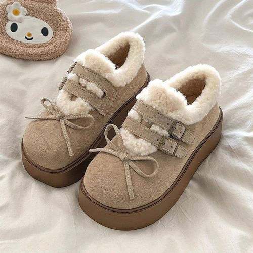厚底加绒保暖全包勃肯鞋女2025冬季新款低帮棉鞋毛毛乐福鞋雪地靴