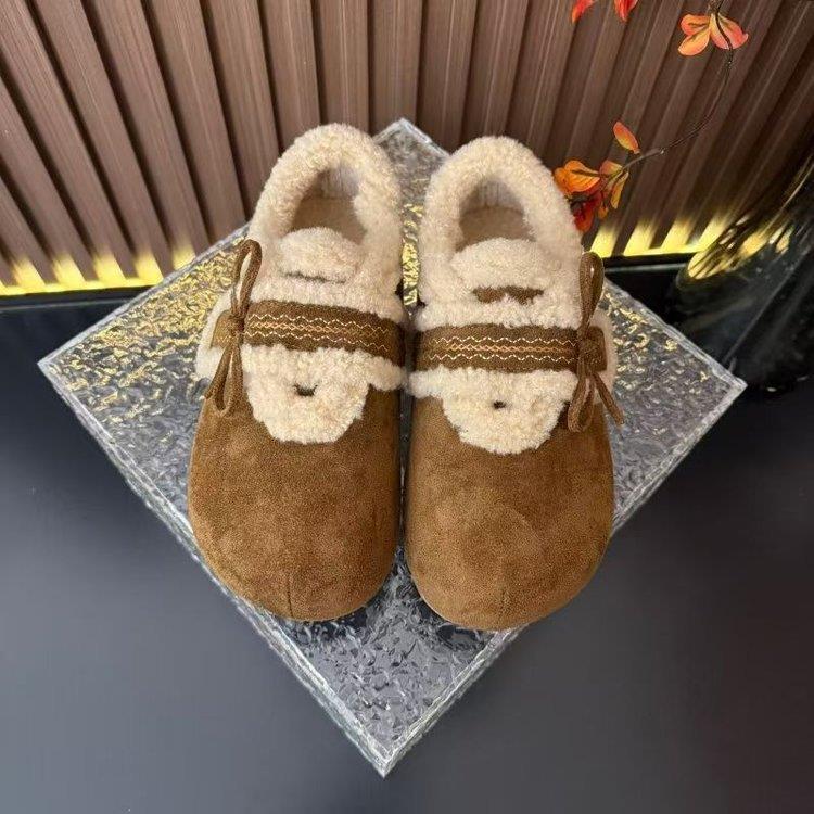 蝴蝶结厚底内增高勃肯鞋棉鞋女2025新款加绒保暖外穿毛毛玛丽珍鞋