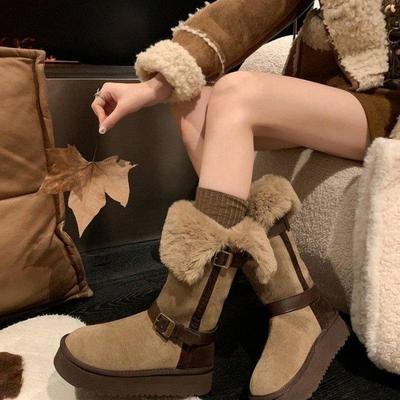 加绒加厚雪地靴长筒冬季女鞋2025年新款两穿翻折保暖厚底高筒靴女