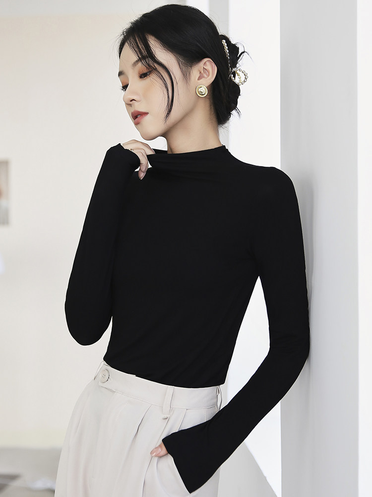 莫代尔半高领打底衫女内搭秋冬季加绒2025年新款长袖t恤秋薄上衣