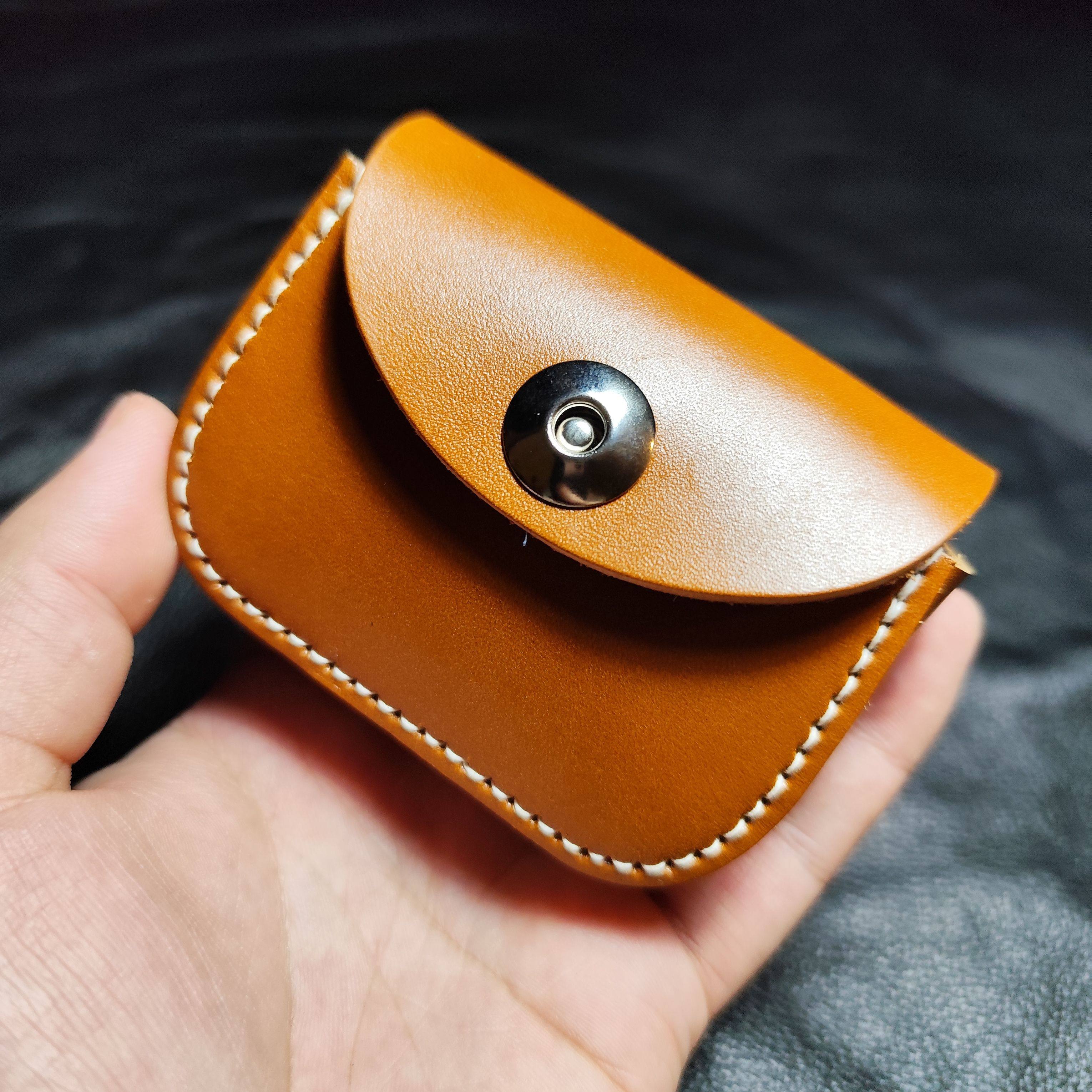 真皮牛皮耳机包手工缝线收纳包零钱包