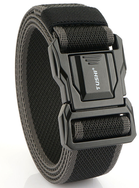 新款快拆男士弹力腰带松紧编织休闲帆布皮带无孔战术插扣工装裤带