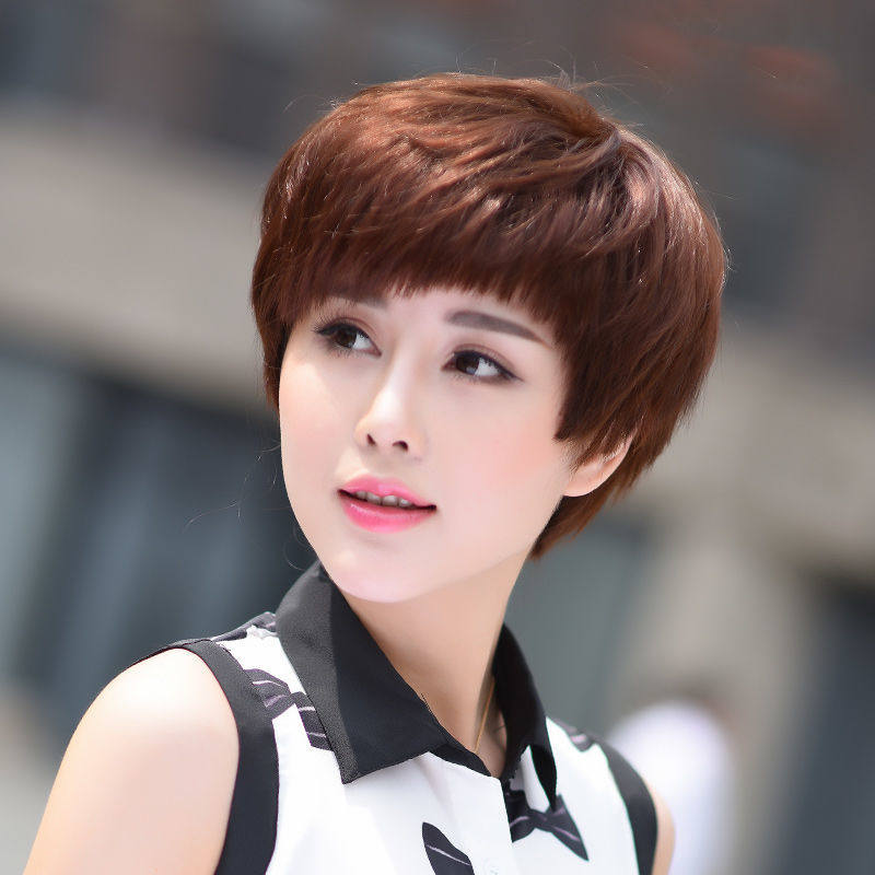 假发女短发真发中老年妈妈女士短卷发真人发丝自然全头套式假发套