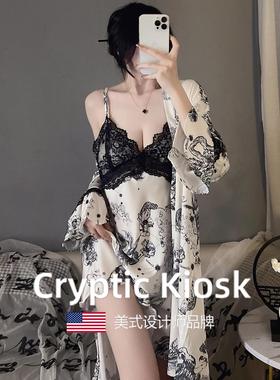 Cryptic Kiosk性感真丝睡衣女款新中式国风女士露背吊带睡裙睡袍