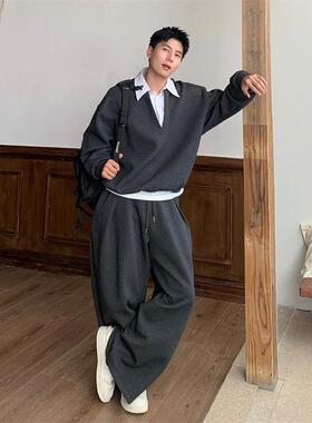 韩国CHIPOTLE假两件拼接卫衣套装男士2025年秋季宽松休闲裤两件套