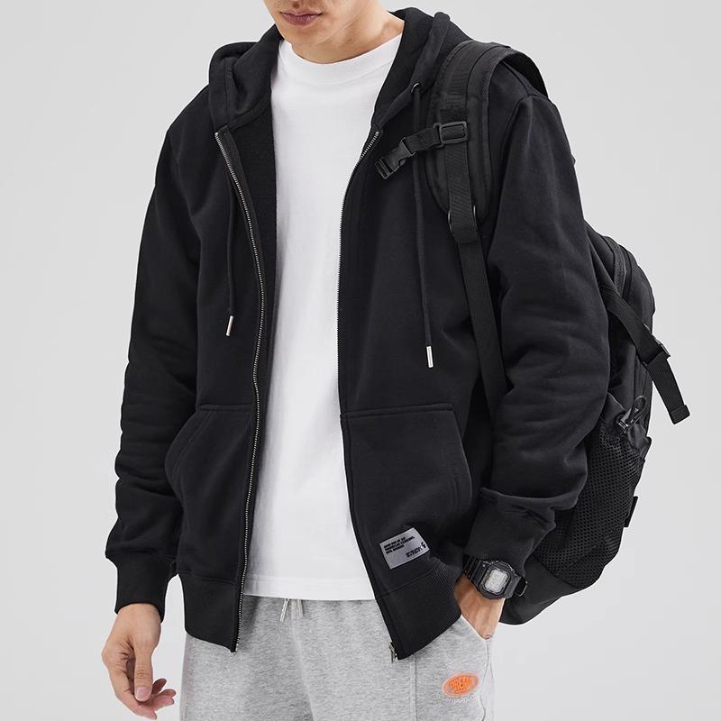 it Afternnaths潮牌~拉炼开衫连帽卫衣男新款纯色外套秋冬季加绒