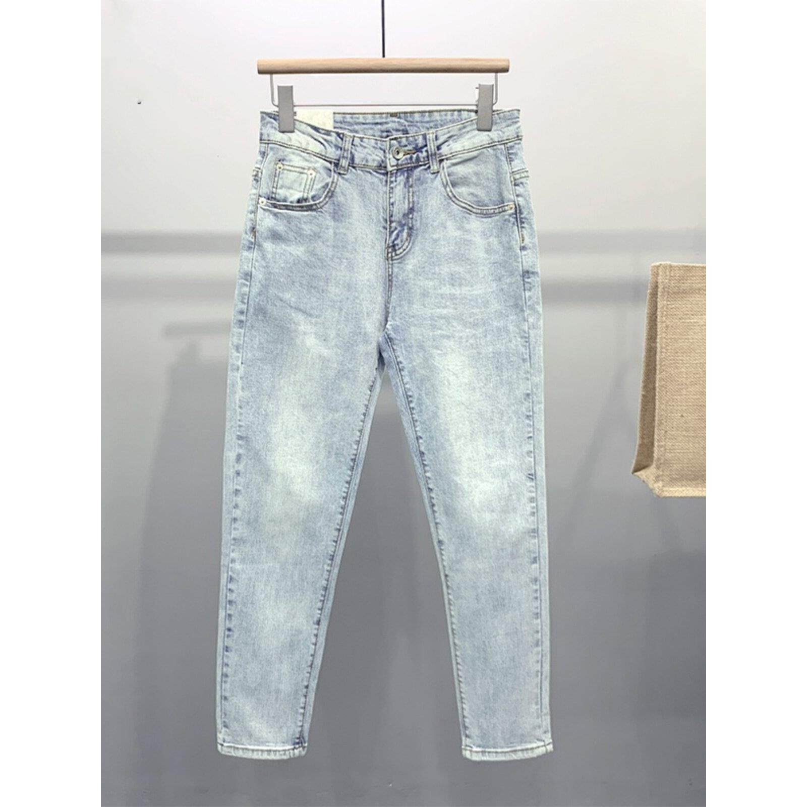 Virri Ciaga !九分牛仔裤男士浅色水洗时尚百搭简约覆古铅笔裤