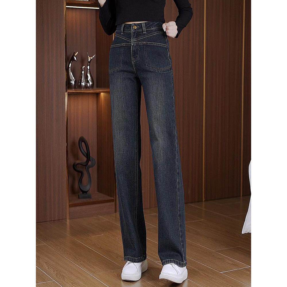 阔腿牛仔裤女秋季2025新款韩版高腰宽松垂感显瘦窄版直筒休闲裤子