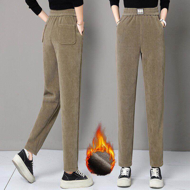 高档休闲哈伦裤女高腰秋冬加绒加厚棉裤新款显瘦松紧腰宽松女裤