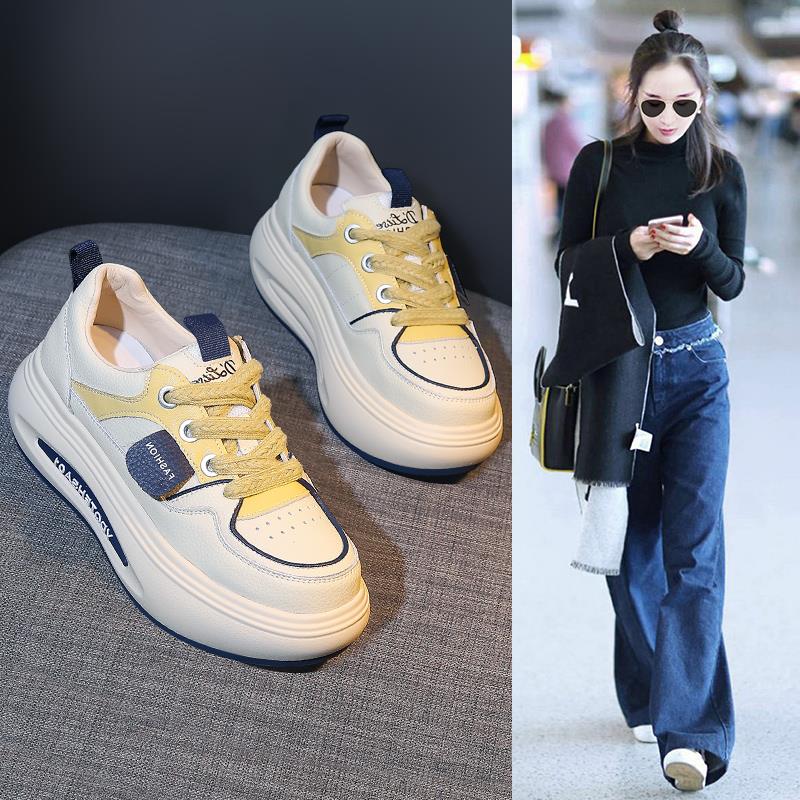 轻软舒适~！LW-Changer~真皮小白鞋百搭内增高休闲鞋松糕透气女鞋