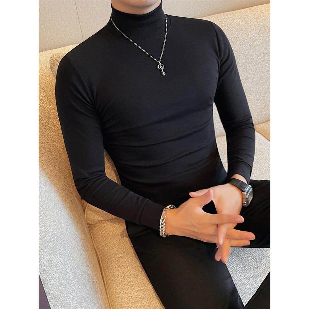 半高领T恤男士长袖打底衫体恤纯色中领内搭紧身2025秋冬薄款修身