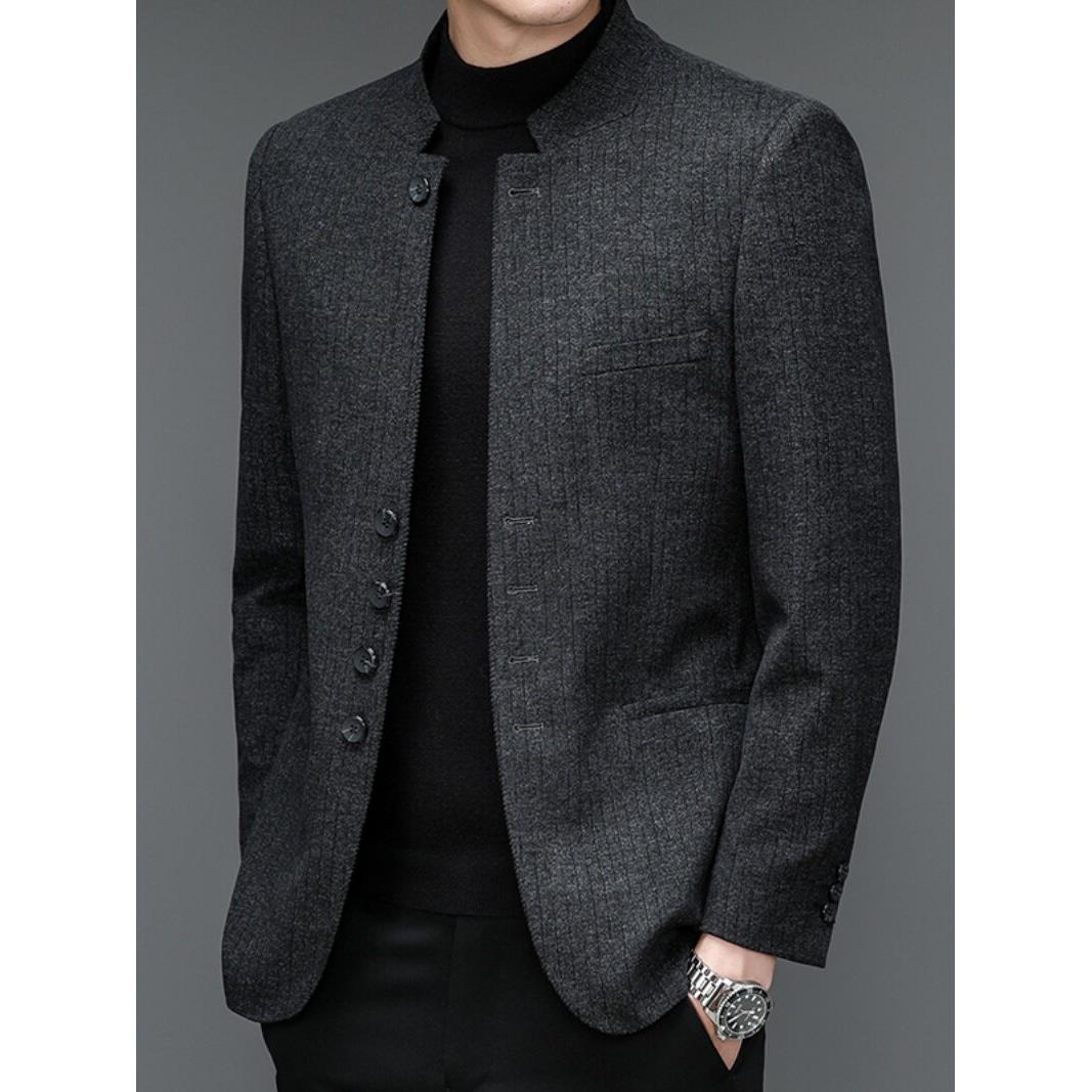 高档中山装外套西服立领西装男2025新款爸爸中年结婚礼服喜婚休闲