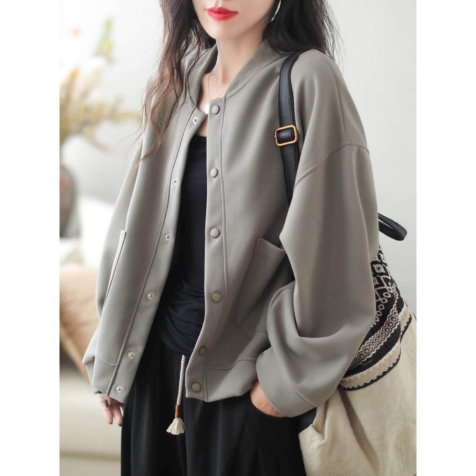 欧洲站纯色简约大码卫衣女减龄2025年春秋新款休闲百搭长袖短外套