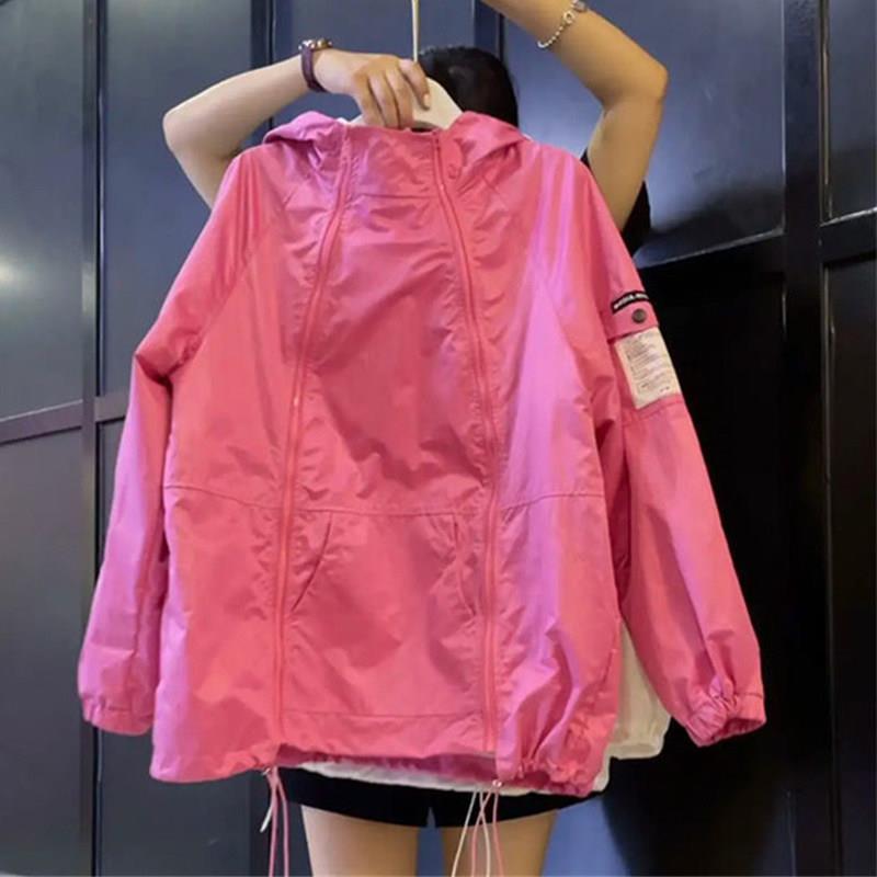 粉红色工装风衣外套女春秋新款欧货休闲防风棒球服运动夹克冲锋衣