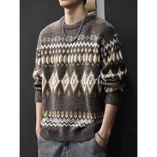 圆领针织 美国覆古民族风格 它不带偏见秋冬博览会岛提花针织衫 男士