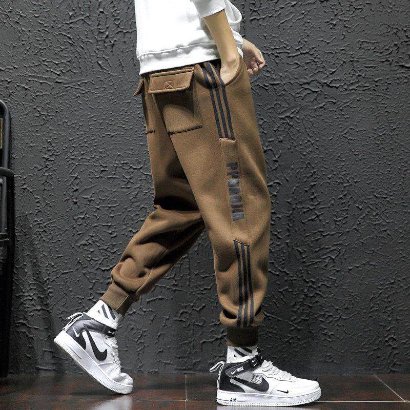 运动裤男秋冬款加绒加厚美式潮流宽松抽绳束脚休闲裤子男潮牌卫裤