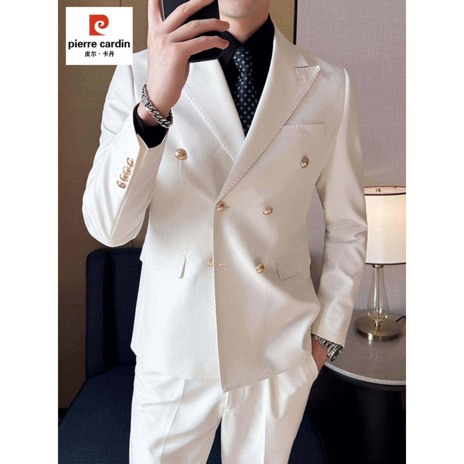 Pierre Cardin男士2025春秋季新款白尖领商务修身西装三件套