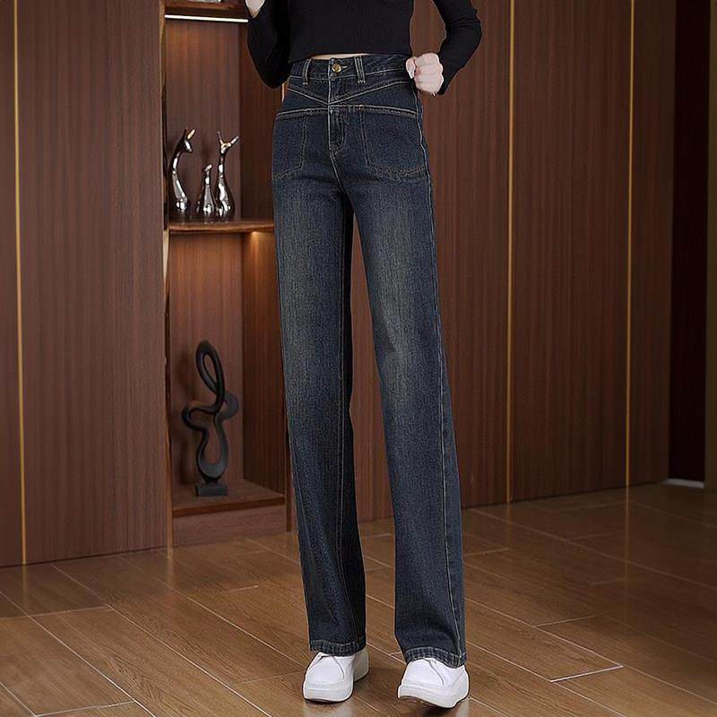 阔腿牛仔裤女秋季2025新款韩版高腰宽松垂感显瘦窄版直筒休闲裤子